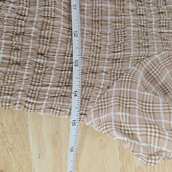 Mabel Brown Plaid Cottage Core Dress Size Medium‎ Puff Sleeve Lace Up Back - Picture 5 of 9